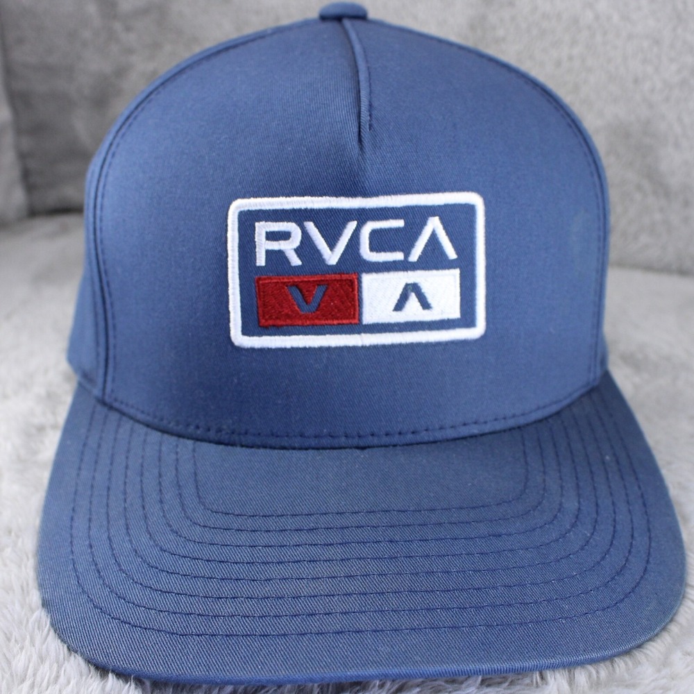 RVCA Hat Cap Snap Back Blue Mens Streetwear Skater Surf Mid Fit Logo Cap